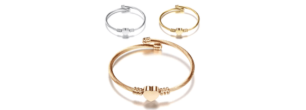 Refined Simplicity Three Piece Gold Heart Bracelet