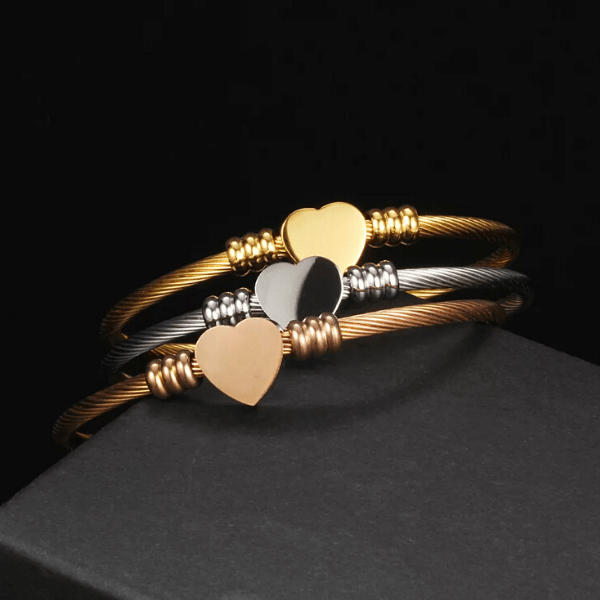 Refined Simplicity Three Piece Gold Heart Bracelet