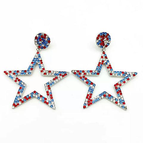Shimmering Extra Large Red White Blue Star Earrings - Ella Moore