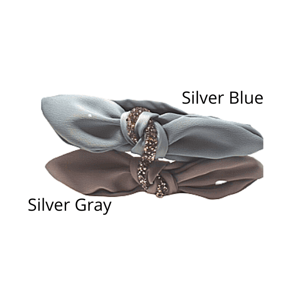 Silver Blue and Silver Gray Sparkling Center Knotted Bow Headband - Ella Moore