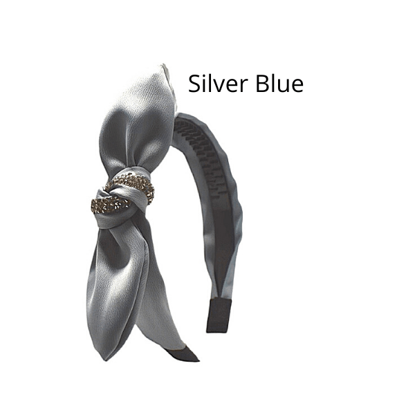 Silver Blue Sparkling Center Knotted Bow Headband - Ella Moore