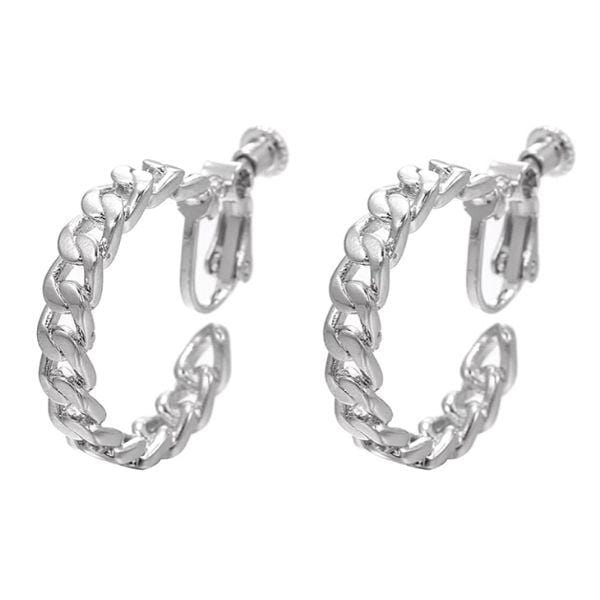 Sophisticated Silver Chain Hoop Clip On Earring - Ella Moore