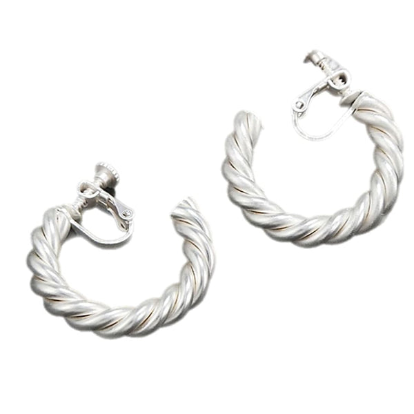 Silver  Classic Twist Hoop Women Clip On Earrings - Ella Moore