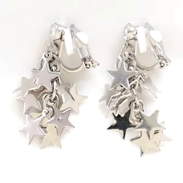 Silver CZ Star Dangling Clip On Earrings - Ella Moore