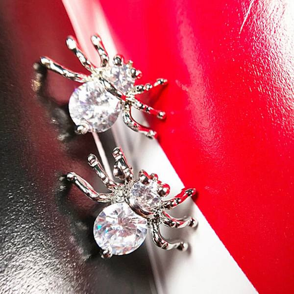 Silver Petite Shimmering CZ Stud Spider Earrings - Ella Moore
