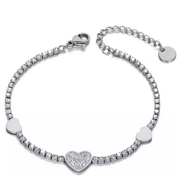 Silver Shimmering CZ Tennis Heart Bracelet - Ella Moore