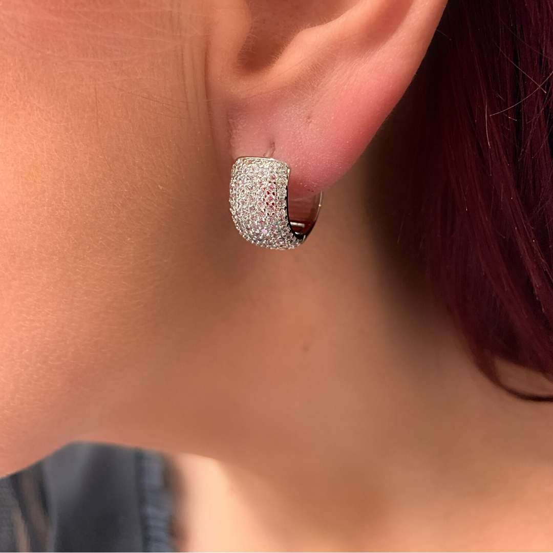 Classy CZ Wide Silver Huggie Hoop Earrings - Ella Moore
