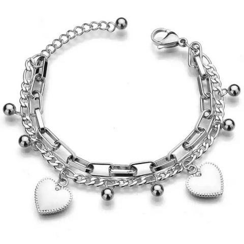 Silver Dreamy Double Heart Charm bracelet - Ella Moore