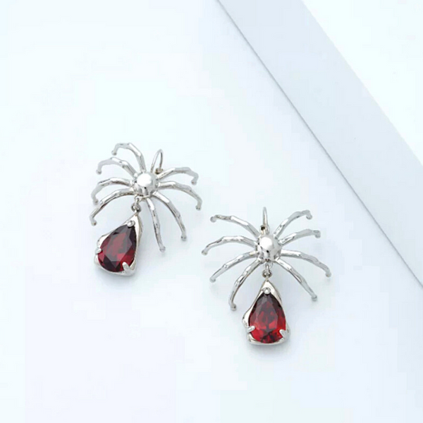Sophisticated Silver Drop Red CZ Spider Earrings - Ella Moore