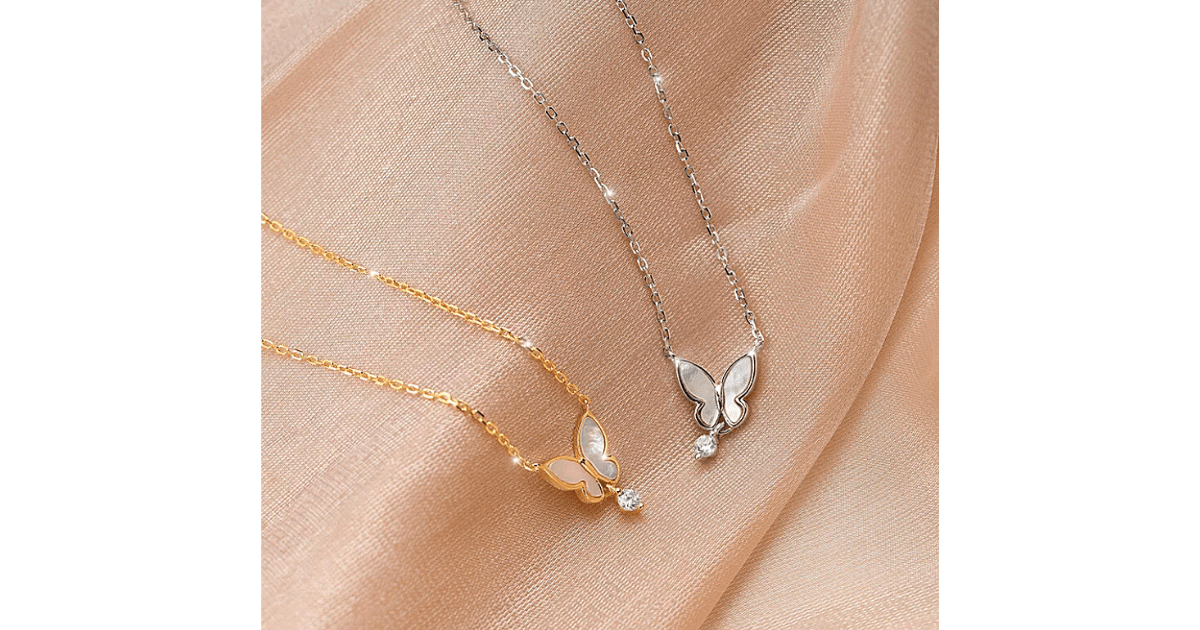 CZ Drop Sterling Silver Butterfly Necklace