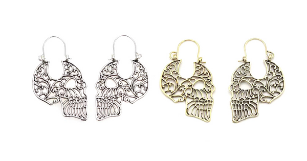 Silver and Gold Filigree Skull Hoop Earrings - Ella Moore