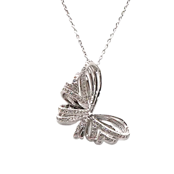 Silver Gracefully Sparkling CZ Cubic Butterfly Necklace - Ella Moore