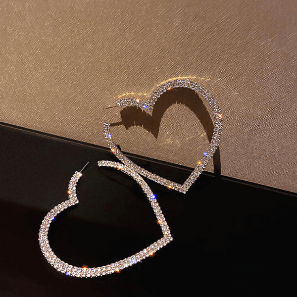 Lavish Bold Rhinestone Silver or Gold Heart Hoop Earrings - Ellla Moore