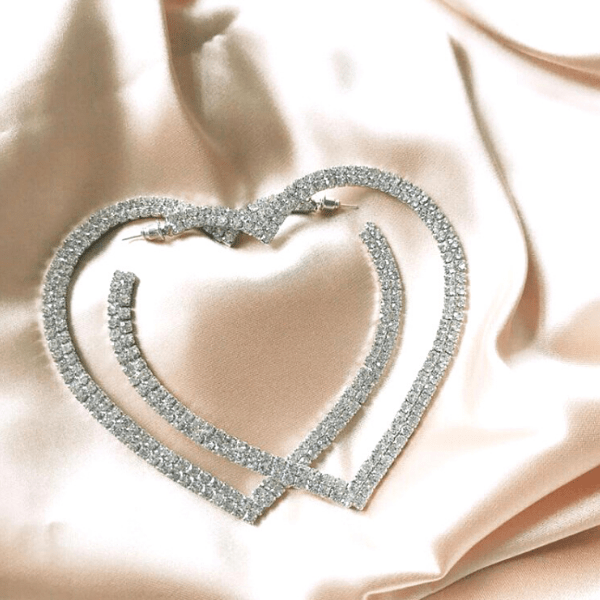 Lavish Bold Rhinestone Silver or Gold Heart Hoop Earrings - Ellla Moore