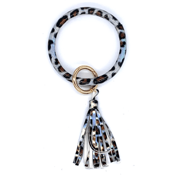 Leopard Print Tassel Key Ring Bracelet - 11 colors to choose from