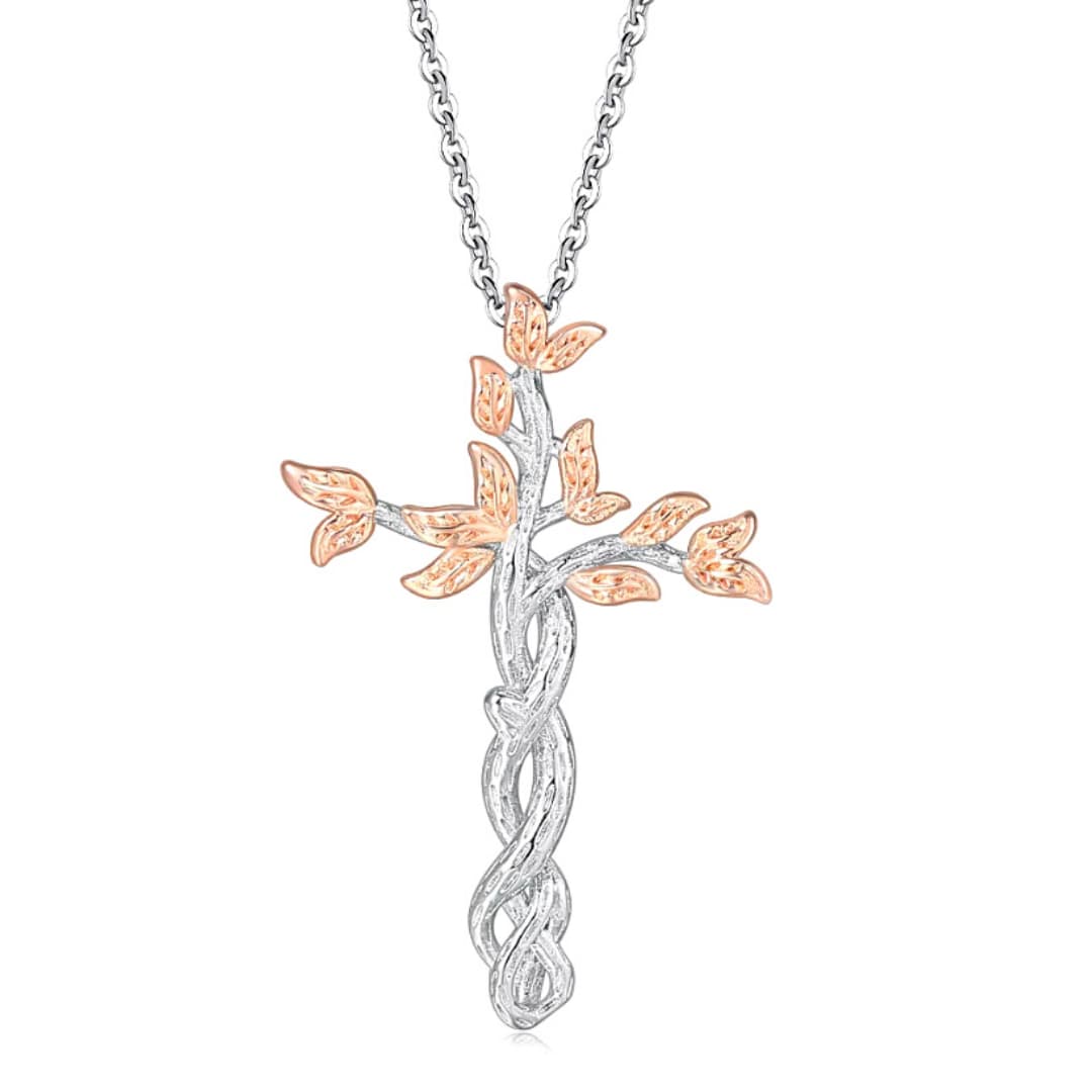 Silver Nature Inspired Cross Necklace - Ella Moore