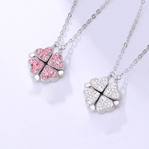  Amazing Reversible Magnetic CZ Sterling Silver 4 Leaf Clover Heart Necklace - Ella Moore