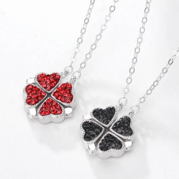  Amazing Reversible Magnetic CZ Sterling Silver 4 Leaf Clover Heart Necklace - Ella Moore