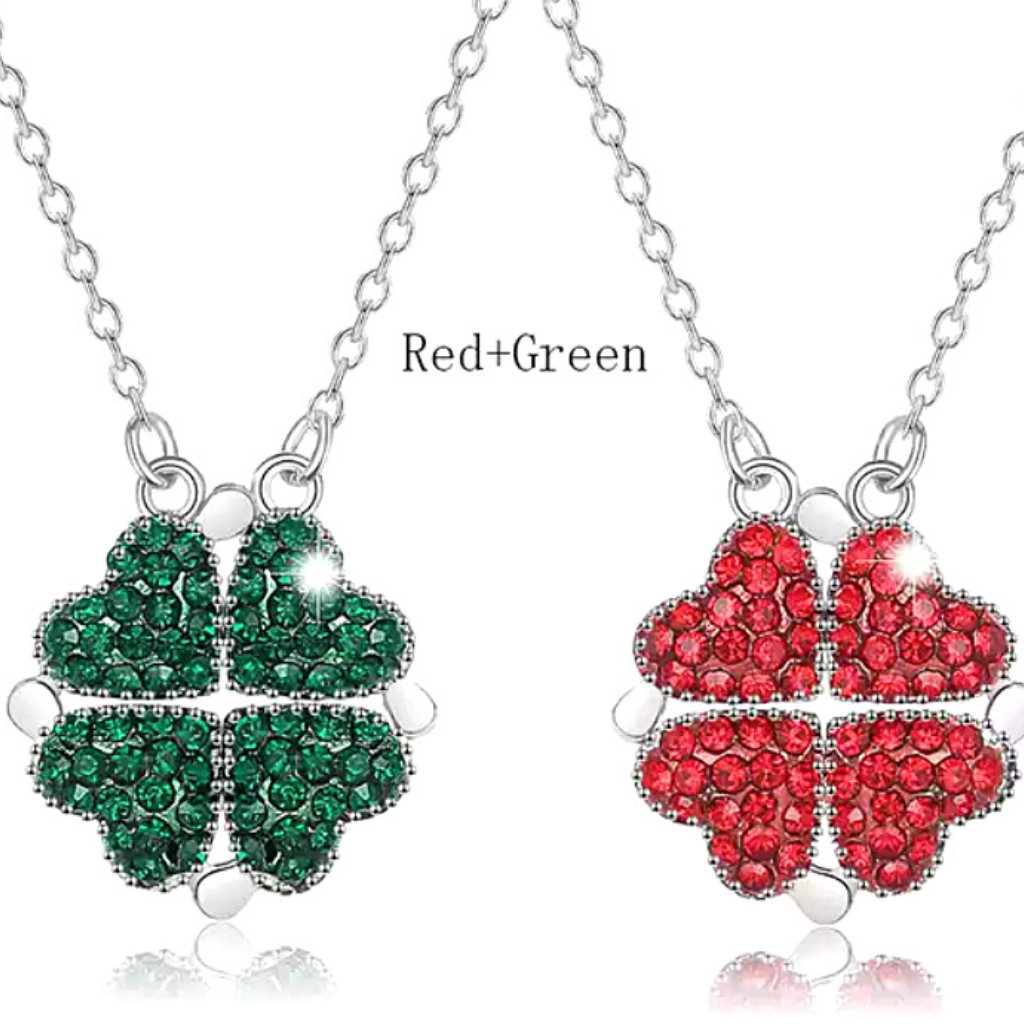 Red and Green silver tone Amazing Reversible Magnetic CZ Sterling Silver Heart Necklace - Ella Moore