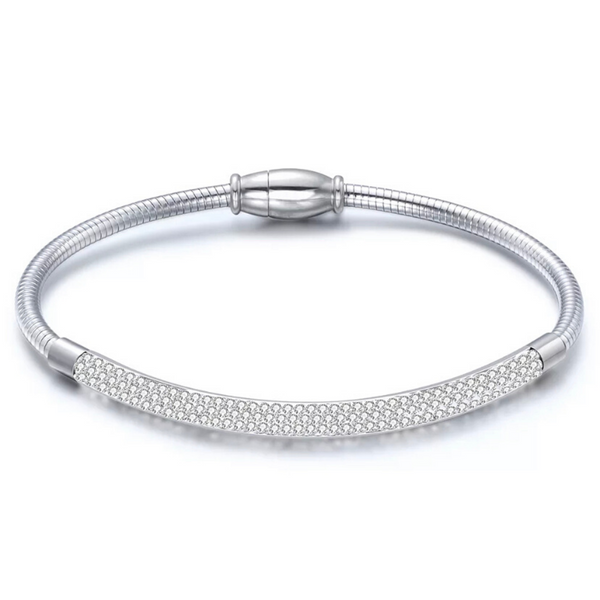 Silver Bejeweled Rhinestone Snake Chain Magnetic Bracelet - Ella Moore