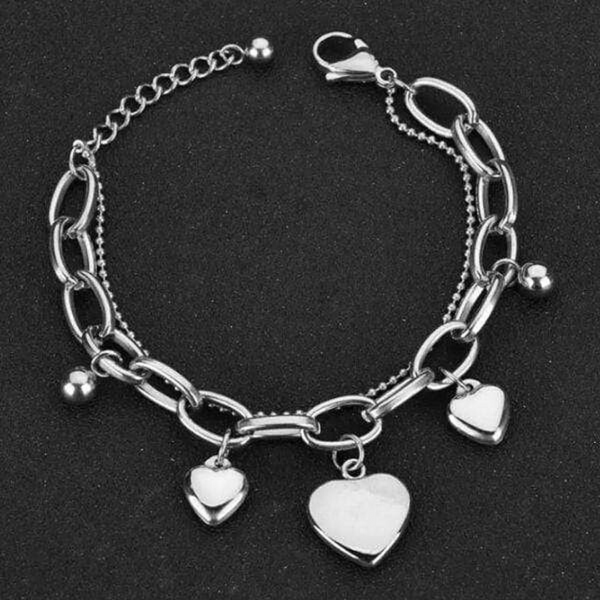 Silver Smooth Triple Heart Charm Bracelet - Ella Moore