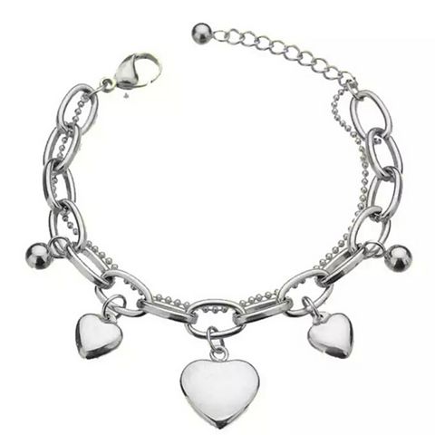 Silver Smooth Triple Heart Charm Bracelet - Ella Moore
