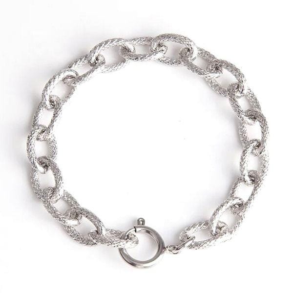 Silver Textured Women Oval Link Twist Chain Bracelet - Ella Moore