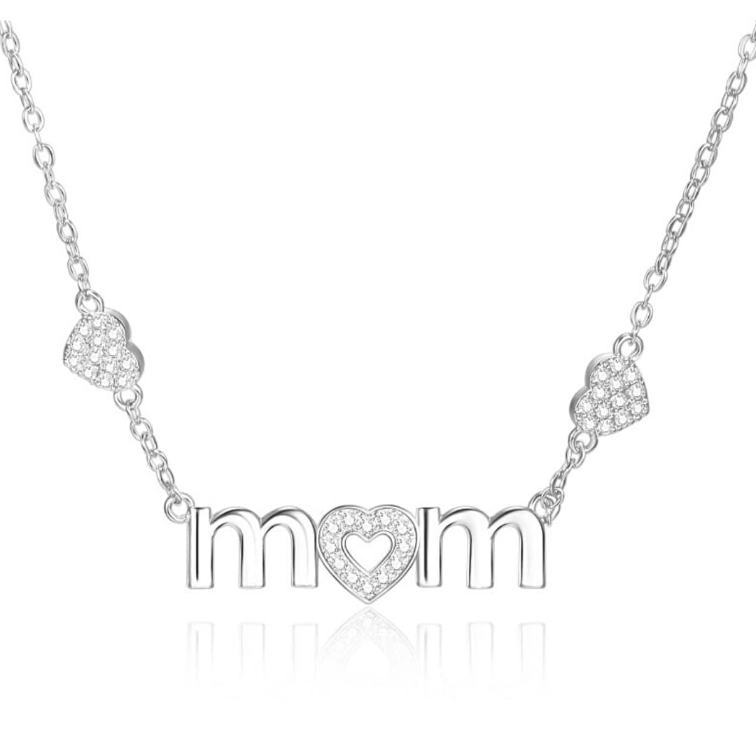 Silver Triple Heart CZ Mom Necklace - Ella Moore