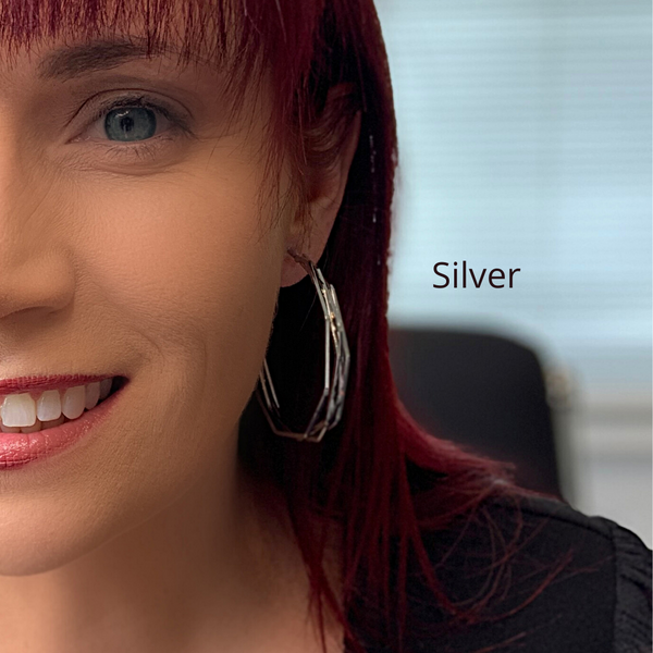 Silver Triple Geometric Large Hoop Clip On Earrings - Ella Moore