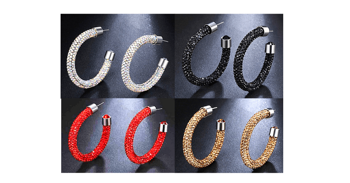 Rhinestone Hoop Earrings with Gemstones Ends