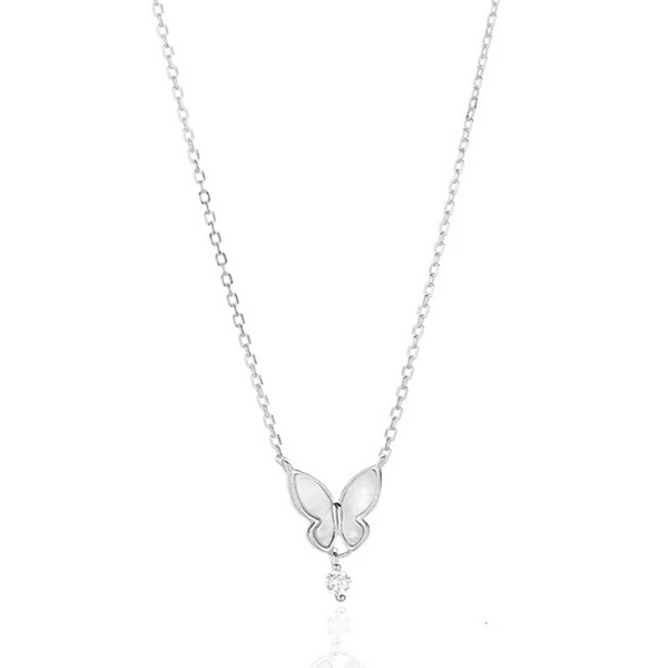 Silver CZ drop Sterling Silver Butterfly Necklace - Ella Moore