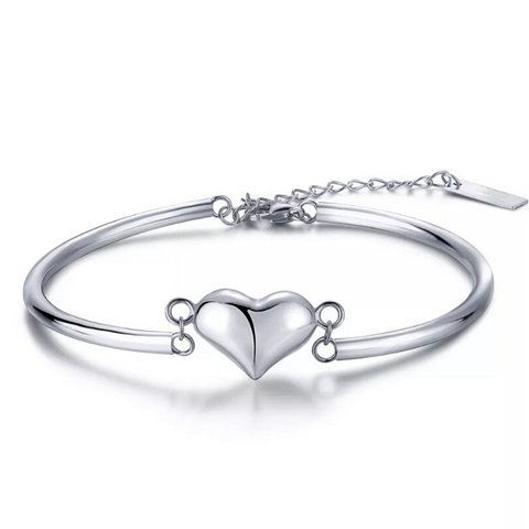 Smooth Polished Sterling Silver Puff Heart Bracelet Bangle- Ella Moore