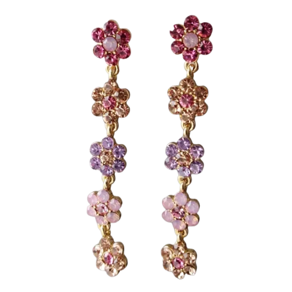 Soft Feminine Flower Drop Dangle Gold Clip On Earrings - Ella Moore