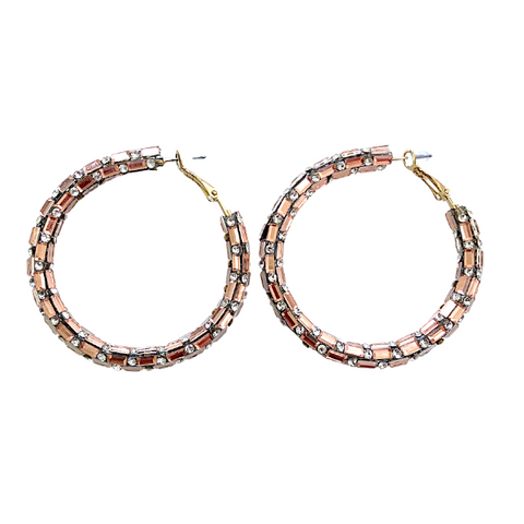 Soft Peach Shimmering Mirror Rhinestone Hoop Earrings - Ella Moore