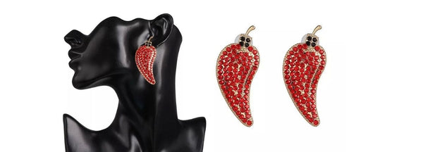 Spicy Red Hot Rhinestone Chili Pepper Earrings - Ella Moore