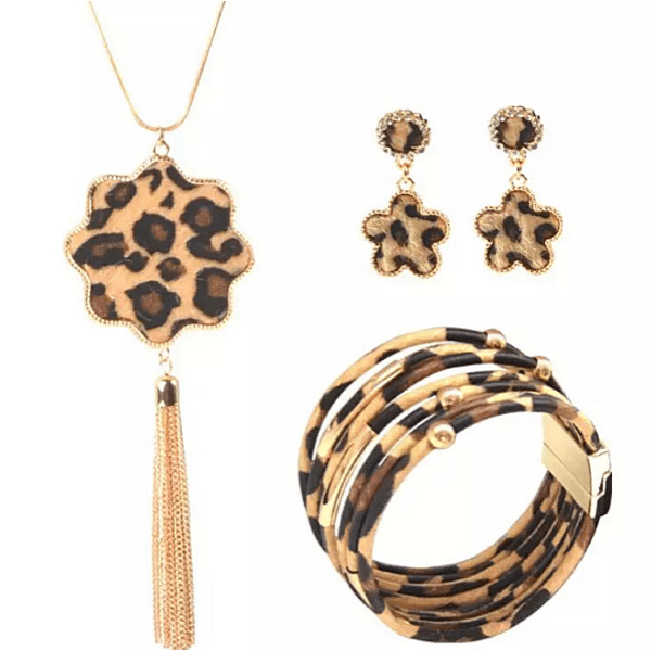 Wild Leopard Print Necklace Earrings Bracelet set - 4 styles