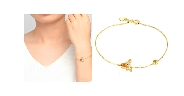 gold plated Citrine & Peridot Sterling Silver Bumble Bee Bracelet - Ella Moore