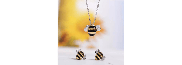 Petite Sweet Honey Sterling Silver Bee Necklace and Earrings Set - Ella Moore