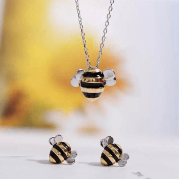 Petite Sweet Honey Sterling Silver Bee Necklace and Earrings Set - Ella Moore