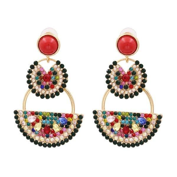 Sweet & Refreshing Rhinestone  Drop Dangle Red Watermelon Earrings - Ella Moore