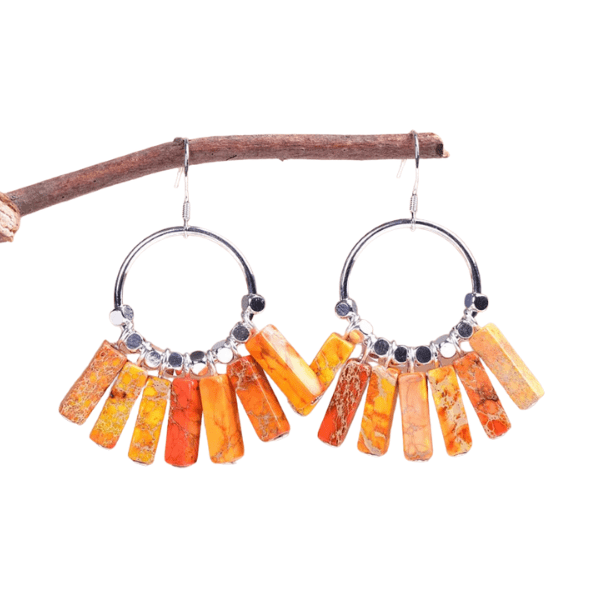 Bohemian Natural Jasper Stone Sterling Silver Hoop Earrings