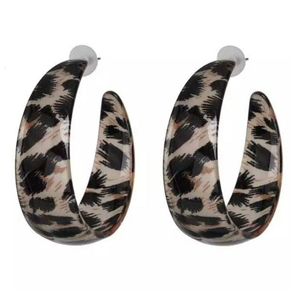 Taupe Wild Bold Leopard Print Thick Large Hoop Earrings - Ella Moore