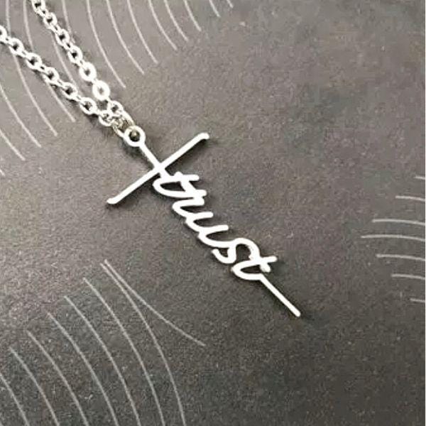 Trust Uplifting Words Stainless Steel Cross Necklace - Ella Moore