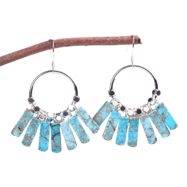 Bohemian Natural Jasper Stone Sterling Silver Hoop Earrings