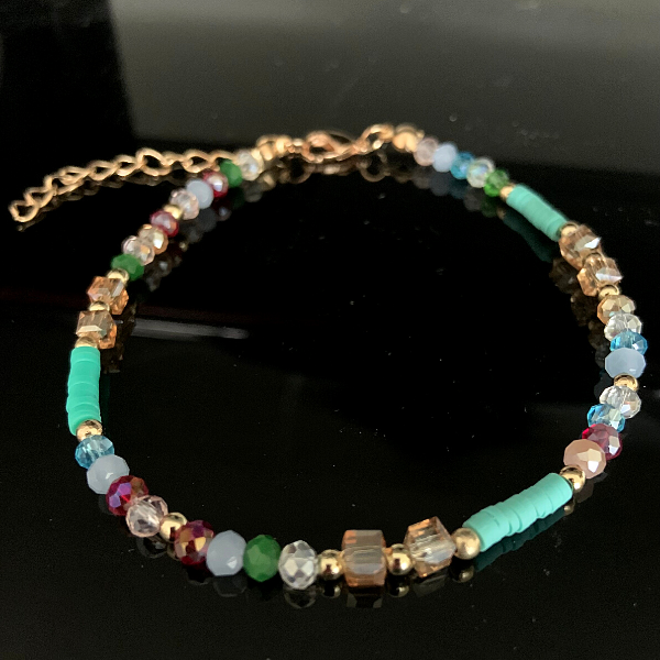 Turquoise Boho Beach Crystal Beaded Anklet - Ella Moore