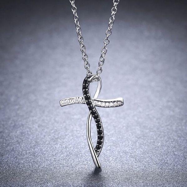 Sophisticated Black & White CZ Sterling Silver Cross Necklace - Ella Moore