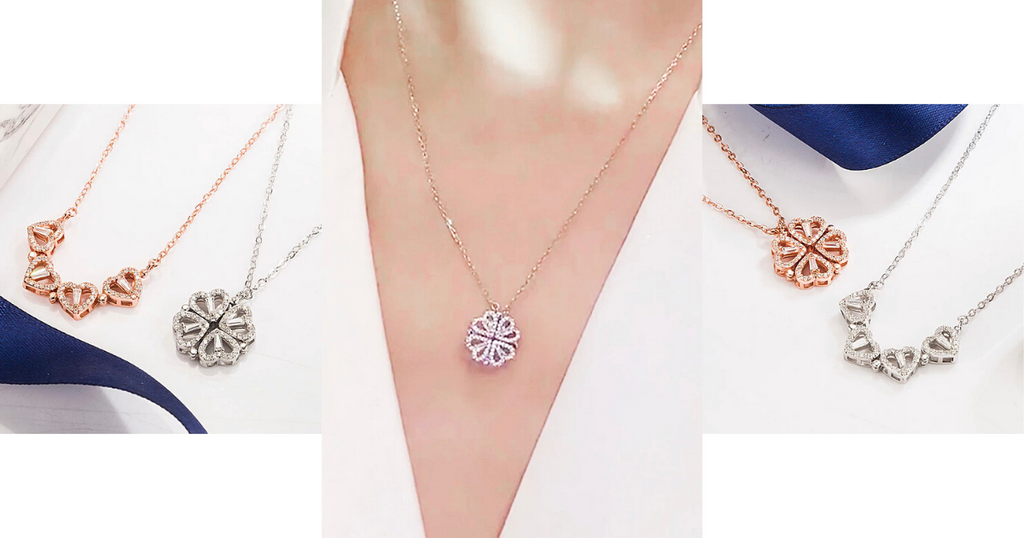 Lucky 4 Leaf Clover】Silver Necklace 2 Ways Wear Heart Clover Rose Gold |  Four leaf clover necklace, Clover necklace, Heart shaped necklace