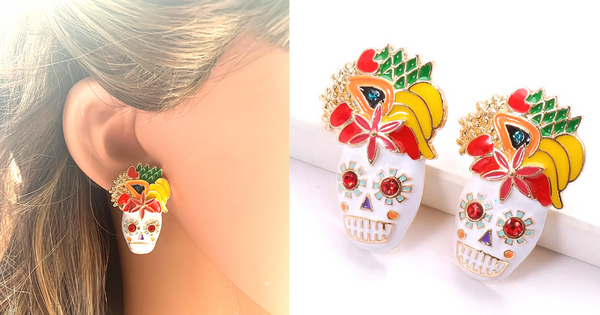 Vibrant Enamel Colorful Skull Earrings - Ella Moore