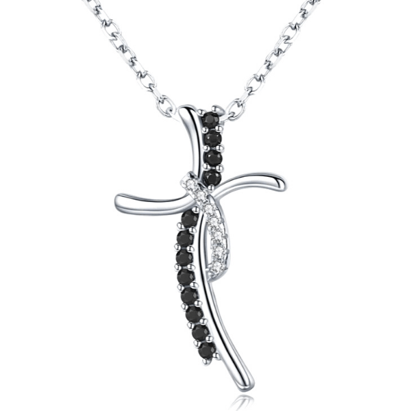 Sophisticated Black & White CZ Sterling Silver Cross Necklace - Ella Moore