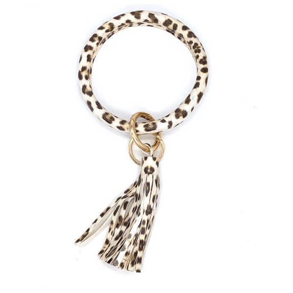 Leopard Print Tassel Key Ring Bracelet - 11 colors to choose from